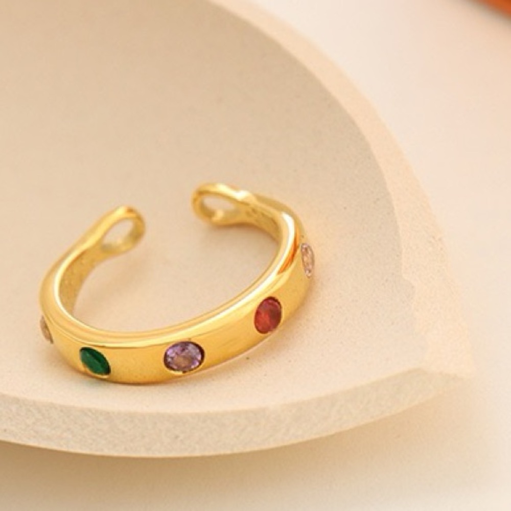 18K Gold Plated Multi-Color Zircon Ring*Minimalist Open Ring*Waterproof*ML